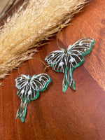 Moth Hoop Earrings in Sea Glass Green | Luna Moths | 18k Gold Plated Hoops
