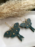 Moth Hoop Earrings | Luna Moth Earrings in Matte Sage Green & Gold