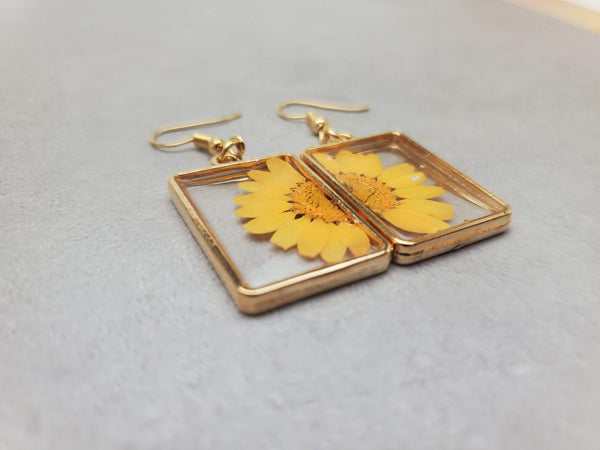 Daisy Earrings | Real Pressed Flower Earrings in Orange