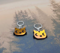 Moon Eye Cat Earrings | Iridescent Kitty Earrings on Huggie Hoops | Halloween Earrings