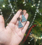 Matte Christmas Tree Earrings on Wooden Star Stud