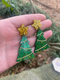 Glitter Christmas Tree Earrings | Holiday Statement Earrings