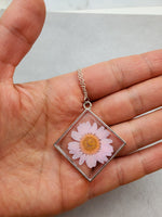 Daisy Necklace | Pressed Flower in Resin Handmade Necklace | 925 Sterling Silver