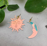 Iridescent Sun and Moon Earrings | 90s Earrings | Mismatched Earrings | Celestial