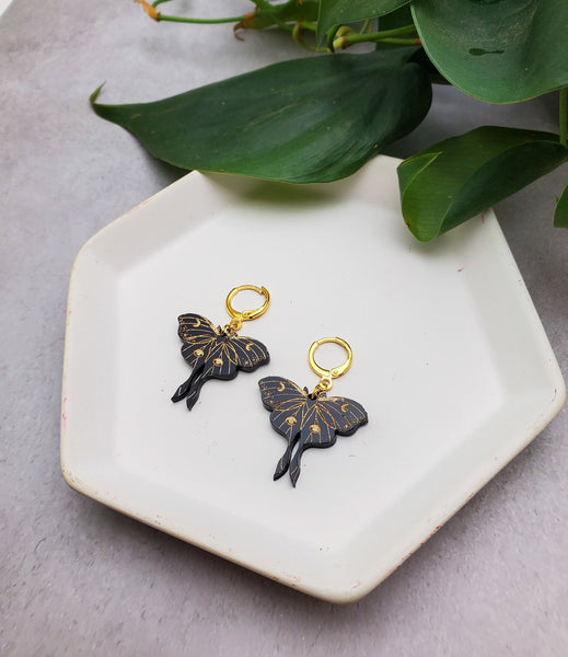 Mini Black Moth Earrings | Luna Moth Earrings