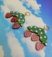 Strawberry Fields Earrings | Strawberry & Flower Arch Earrings on Huggie Hoops