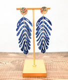 Blue Palm Leaf Earrings | Boho Earrings | Long Dangle Leaf Earrings
