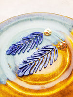 Blue Palm Leaf Earrings | Boho Earrings | Long Dangle Leaf Earrings